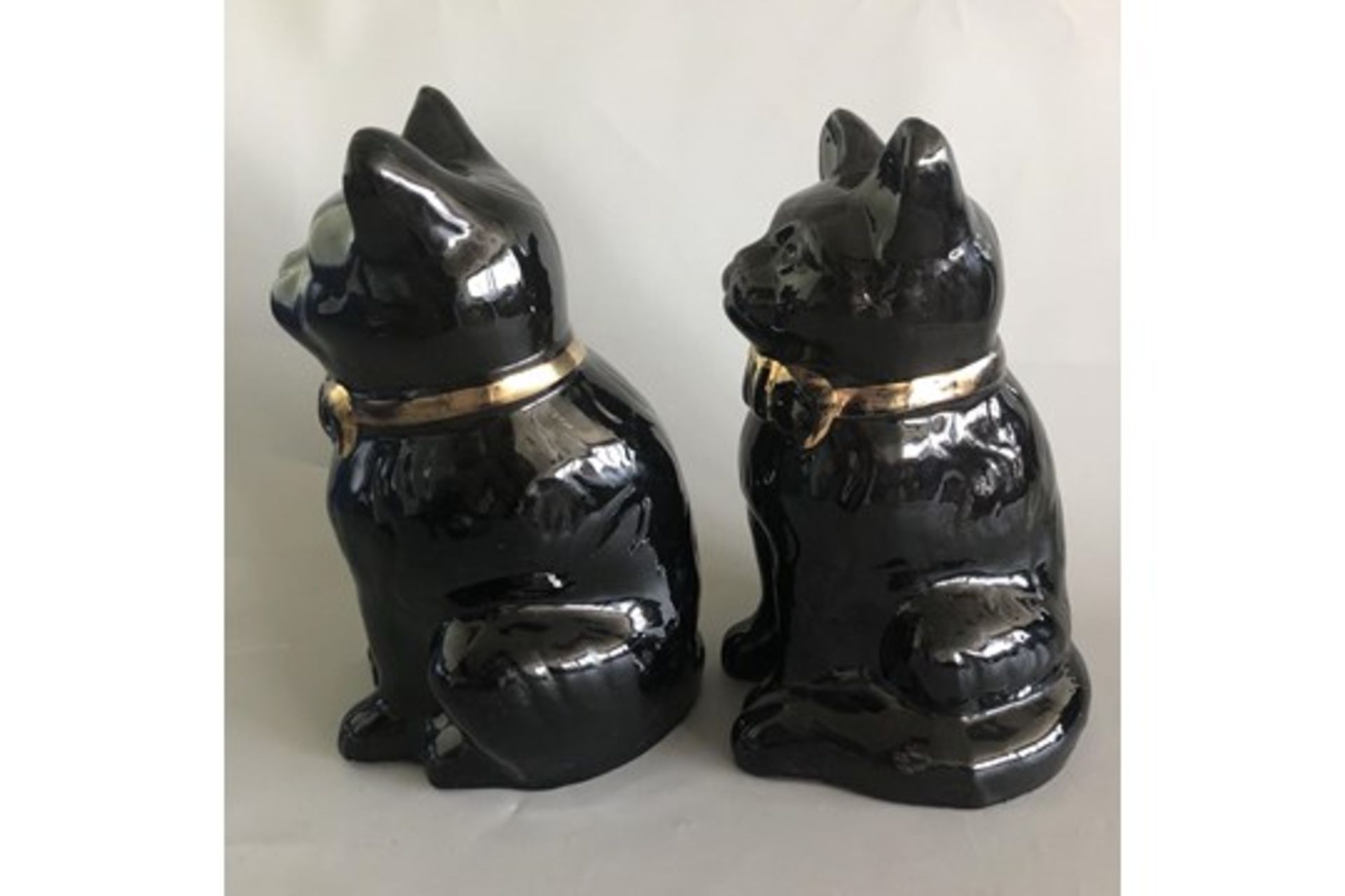 Pair of Antique Staffordshire Pottery Jackfield Black Fireside Cats by Sadler - Image 6 of 10
