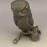 Beautiful Vintage Pewter Owl Figurine on Branch - Marks to Base