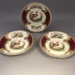 Myotts "Chelsea Bird" Set of 3 Small Dessert Dishes - Red Exotic Bird Design