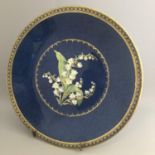 c1900 Antique Wedgwood Blue Lustre Cabinet Plate Lily Flowers Gilt Border