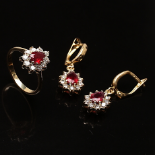 Ring and Earring with rubies and diamonds