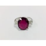 Platinum Ruby diamond three stone Ring,10.91ct GRS certificated ruby,two 0.25ct Diamnds,si clarity i