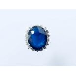 Platinum Sapphire Diamond Cluster ring,11.19ct GRS certificated Sapphire,1.30ct Brilliant cut