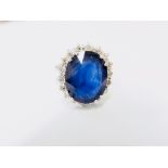 9ct Sapphire Diamond cluster ring,9ct sapphire natural(treated),1.30ct brilliant cut diamonds si2