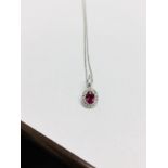 18ct white gold Ruby diamond pendant,5mmx3mm Ruby gem quality,1.02gms 18ct white gold ,27 round