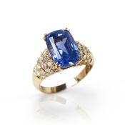 Van Cleef & Arpels 18k Yellow Gold Ceylon Sapphire & Diamond Cocktail Ring