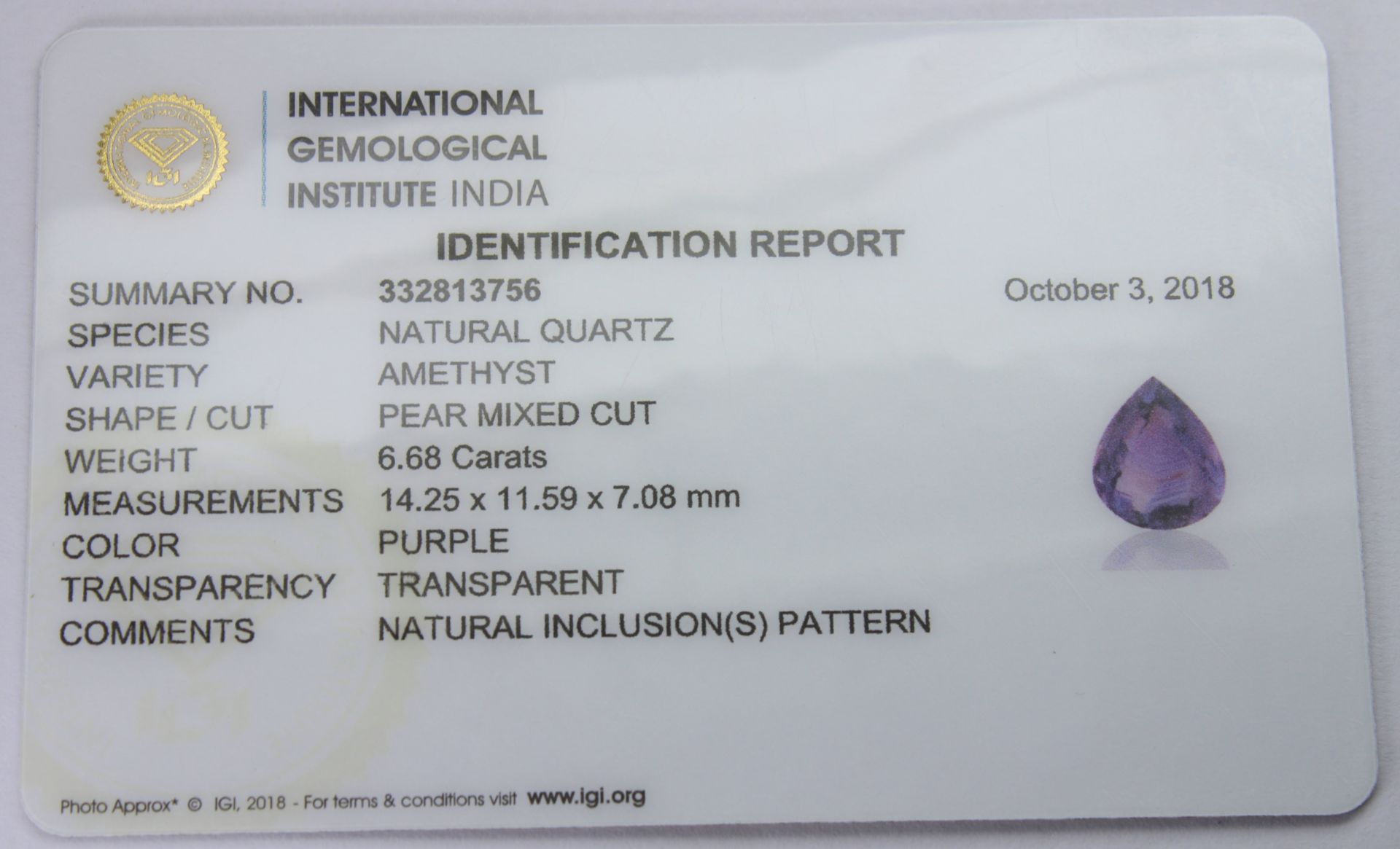 6.68 Ct Igi Certified Amethyst -Without Reserve - Image 8 of 8