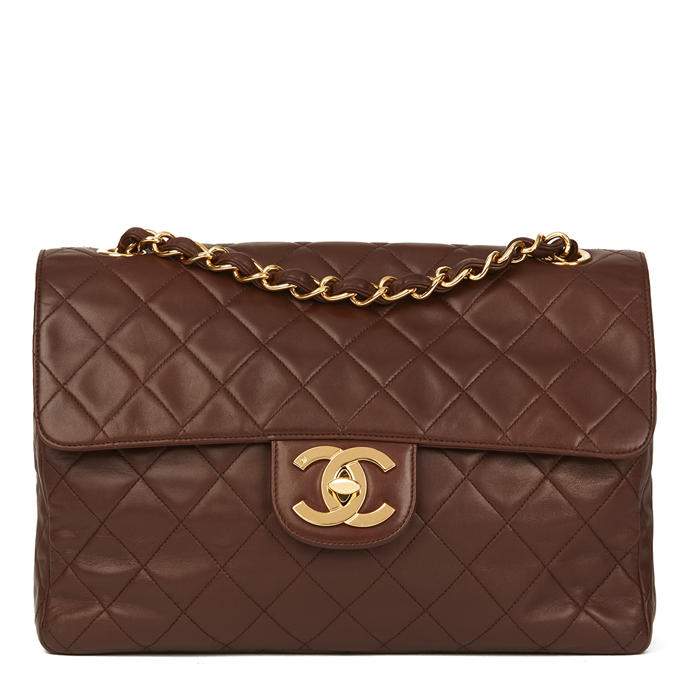 CHANEL Brown Quilted Lambskin Vintage Jumbo XL Soft Flap Bag