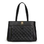 CHANEL Black Quilted Caviar Leather Large Shoulder bid ping Bag