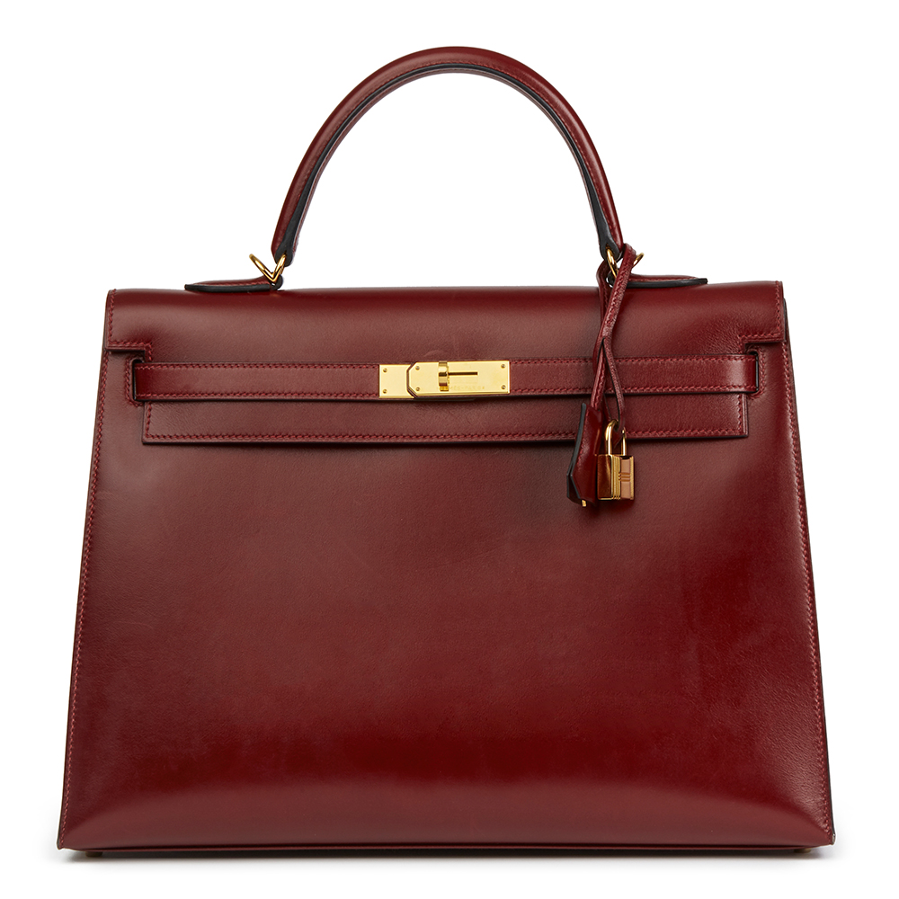 HERMÈS Rouge H Box Calf Leather Kelly 35cm Sellier