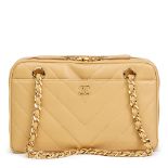 CHANEL Beige Chevron Quilted Lambskin Classic Camera Bag