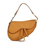 CHRISTIAN DIOR Tan Calfskin Leather Saddle Bag