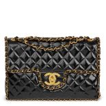 CHANEL Black Quilted Vinyl Chain Around Vintage Maxi Jumbo XL Flap Bag