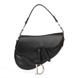 CHRISTIAN DIOR Black Calfskin Leather Saddle Bag