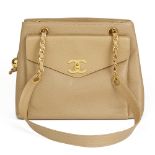 CHANEL Beige Caviar Leather Vintage Classic Shoulder Bag