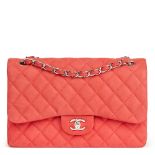 CHANEL Pink Quilted Caviar Suede Leather Jumbo Classic Double Flap Bag