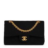 CHANEL Black Quilted Jersey Fabric Vintage Small Classic Double Flap Bag