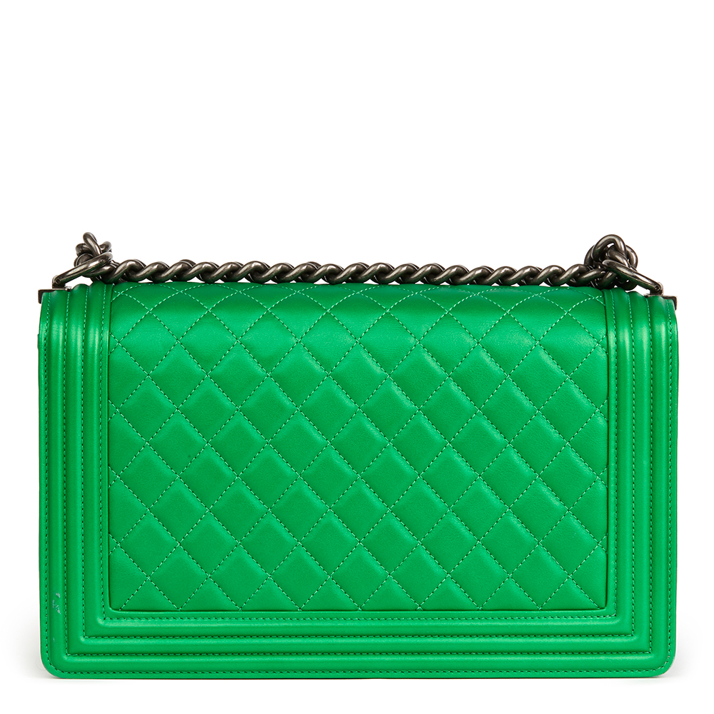 CHANEL Green Quilted Metallic Lambskin New Medium Le Boy - Bild 3 aus 12