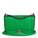 CHANEL Green Quilted Metallic Lambskin New Medium Le Boy