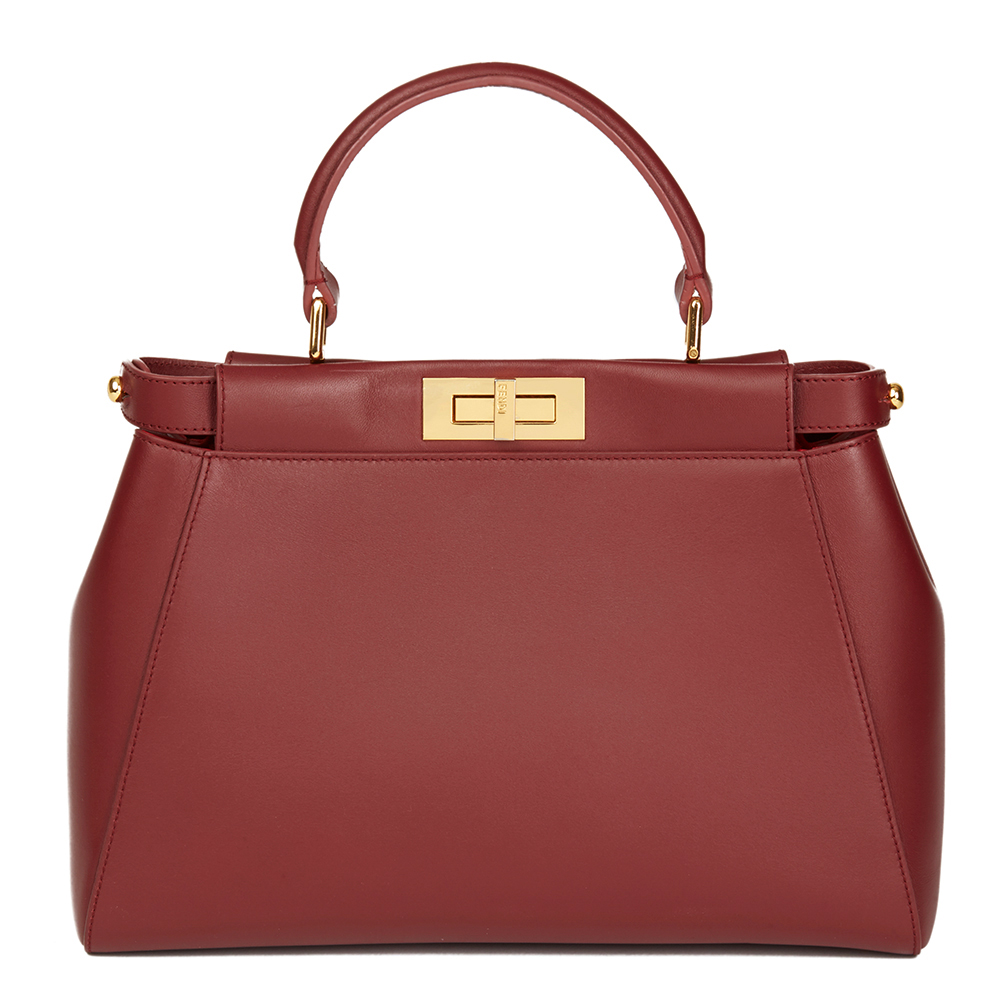 FENDI Cherry Red Calfskin Leather Regular Peekaboo