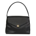 CHANEL Black Caviar Leather Classic Shoulder Bag