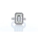 18k White Gold Single Stone Emerald Cut With Halo Setting Ring 5.00