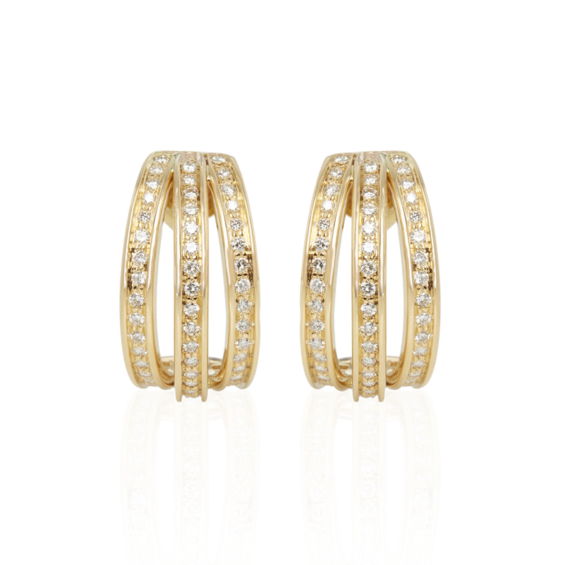 Cartier 18k Yellow Gold Three Row Diamond Earrings