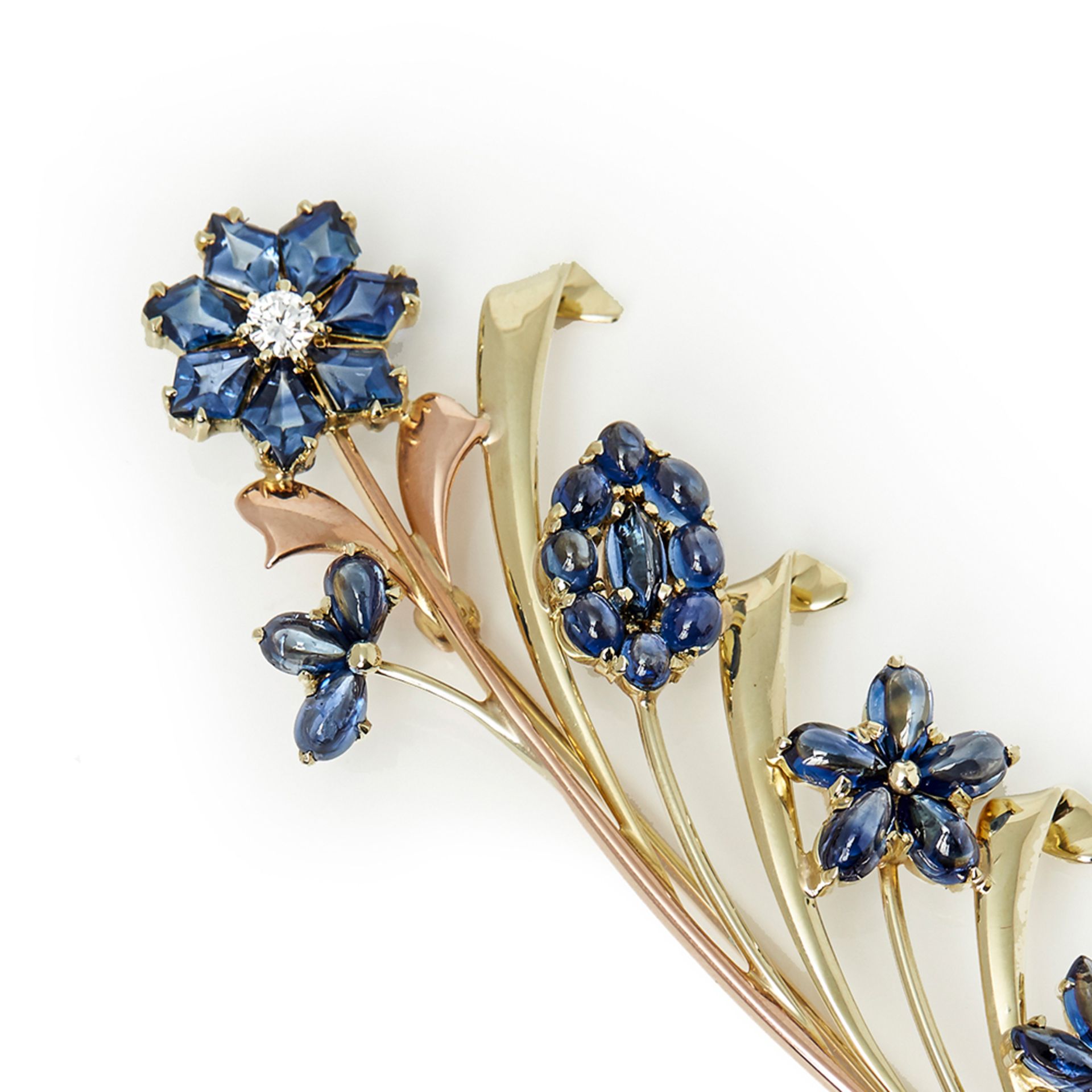 Tiffany & Co. 14k Yellow & Rose Gold Sapphire & Diamond Retro Brooch - Image 6 of 7