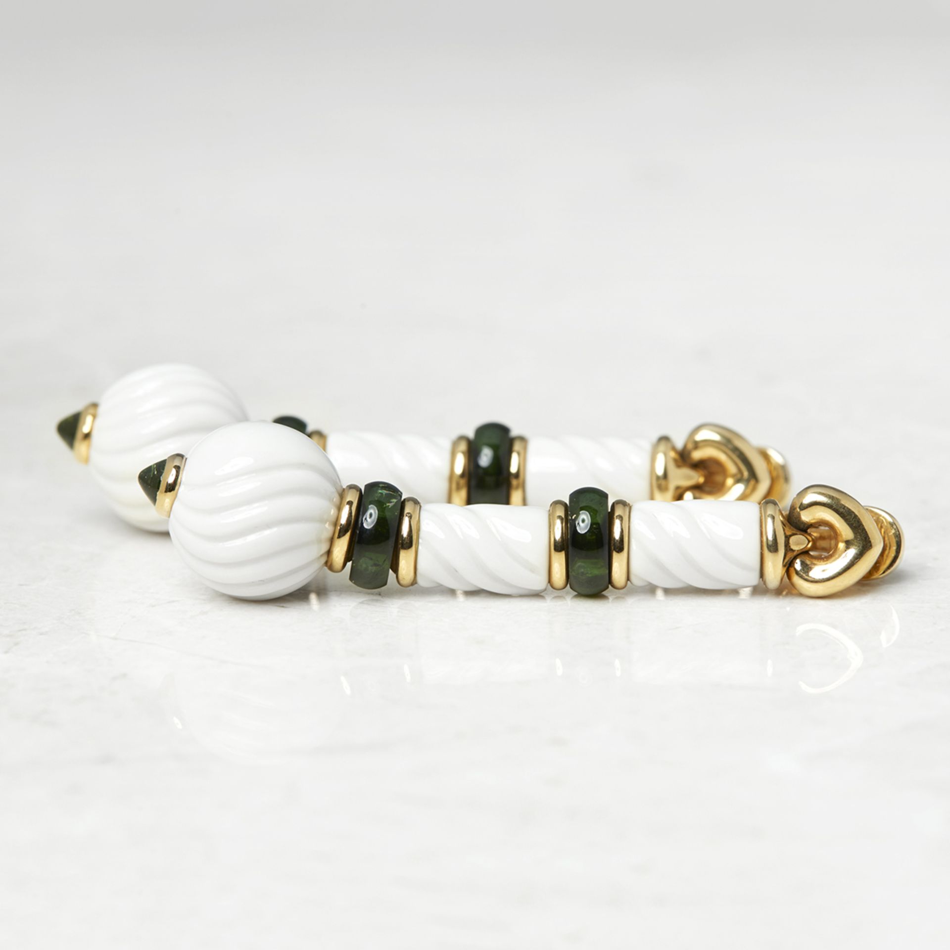 Bulgari 18k Yellow Gold & Porcelain Green Tourmaline Chandra Earrings - Image 8 of 9