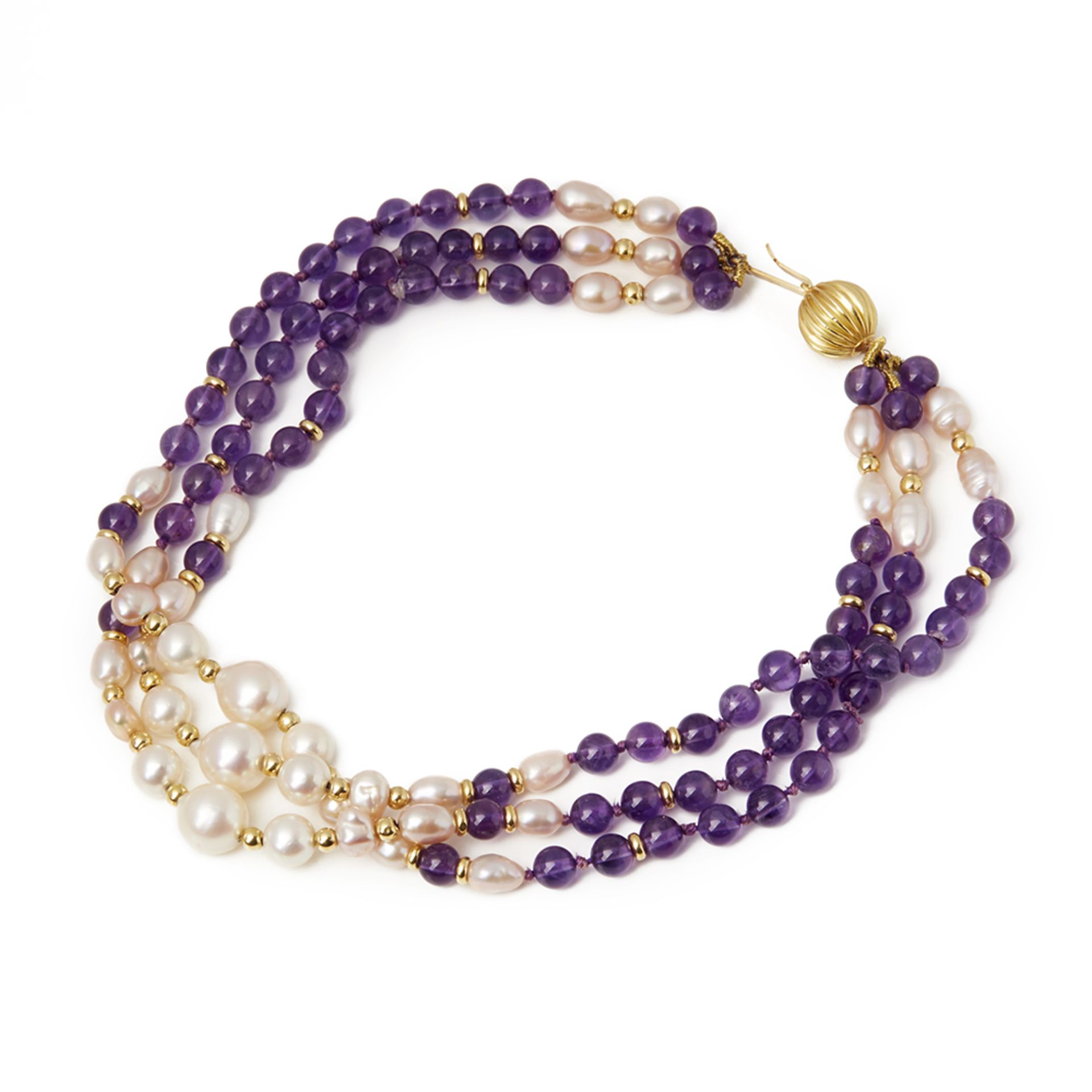 Cellini 18k Yellow Gold Amethyst & Cultured Pearl Multi-Strand Bracelet