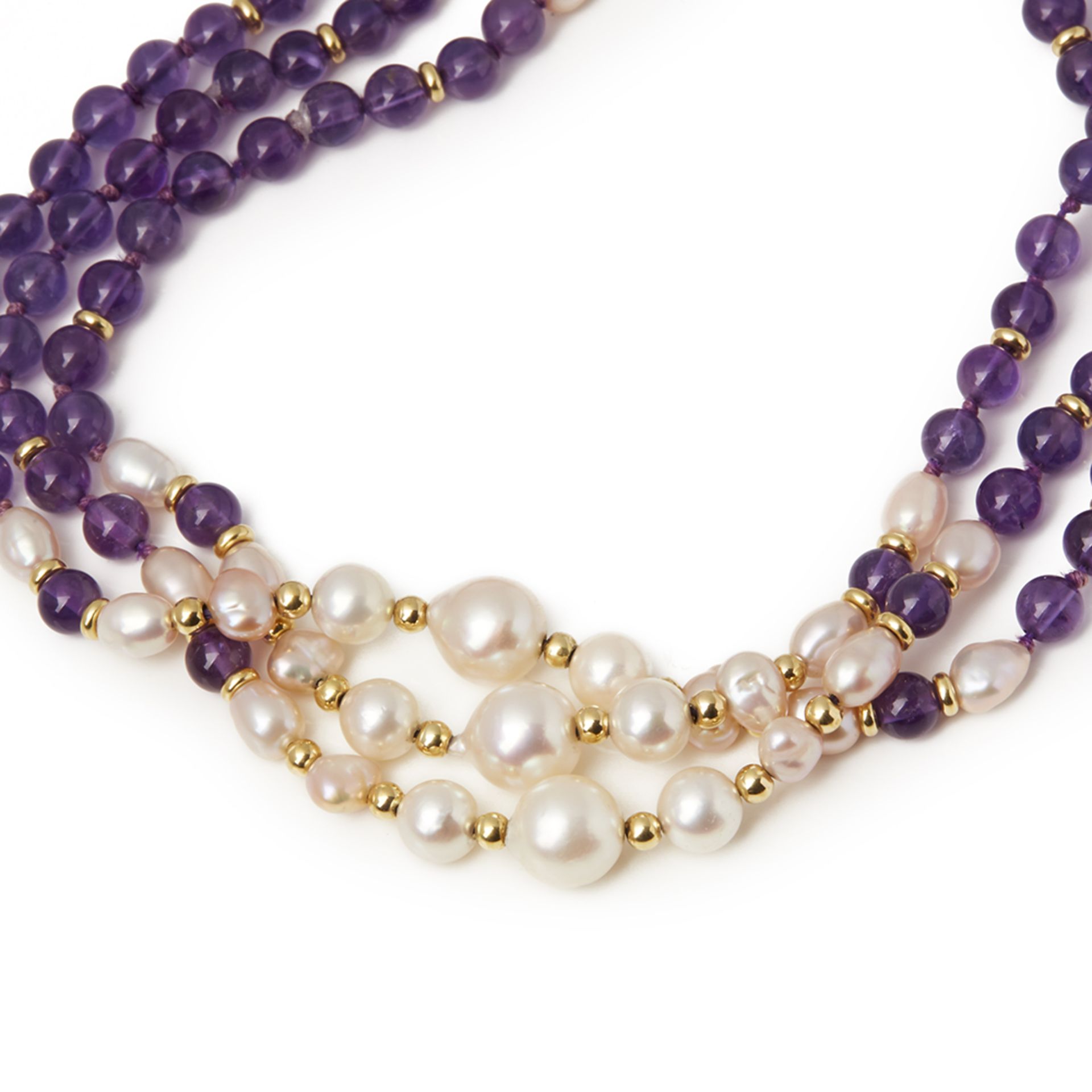 Cellini 18k Yellow Gold Amethyst & Cultured Pearl Multi-Strand Bracelet - Image 2 of 6