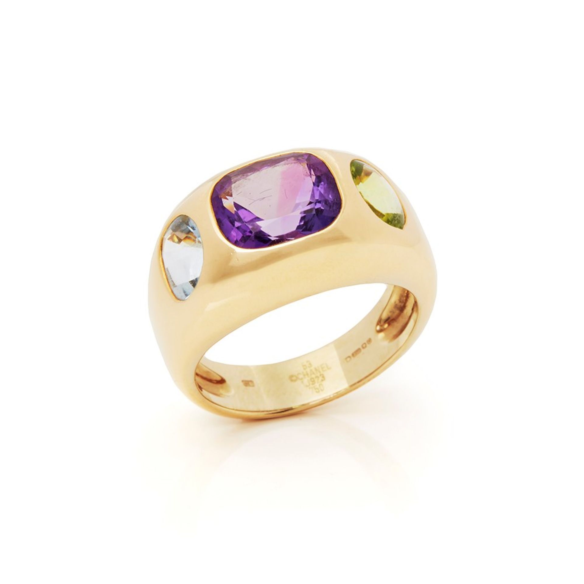 Chanel 18k Yellow Gold Amethyst Peridot Baroque Cocktail Ring