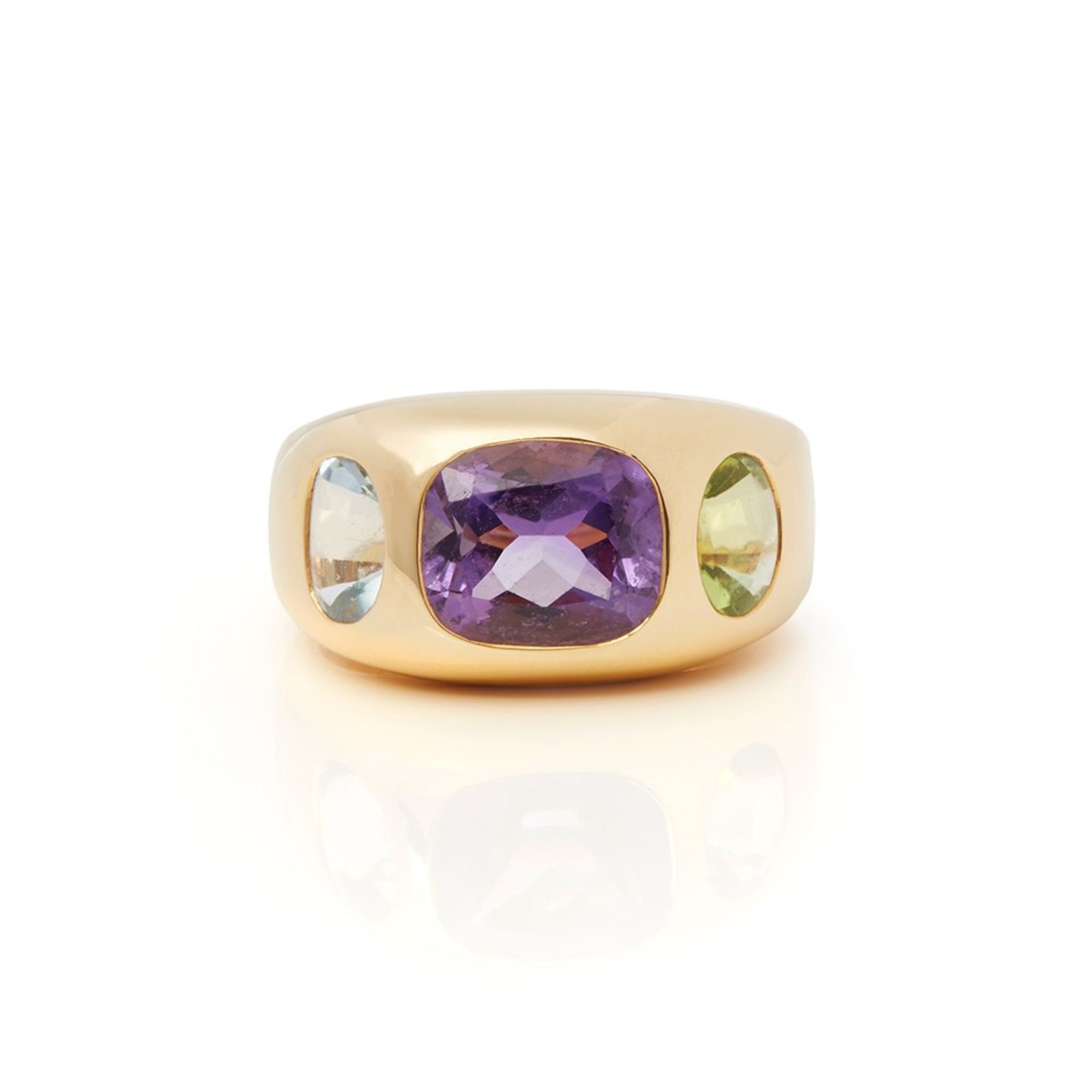 Chanel 18k Yellow Gold Amethyst Peridot Baroque Cocktail Ring - Image 2 of 8