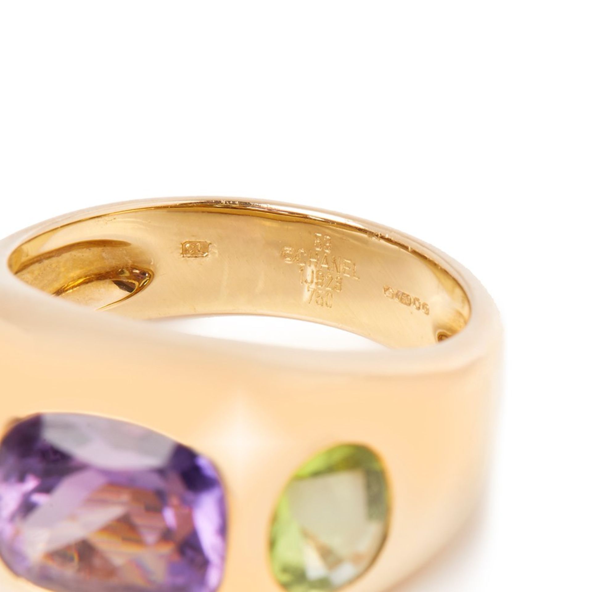 Chanel 18k Yellow Gold Amethyst Peridot Baroque Cocktail Ring - Image 7 of 8