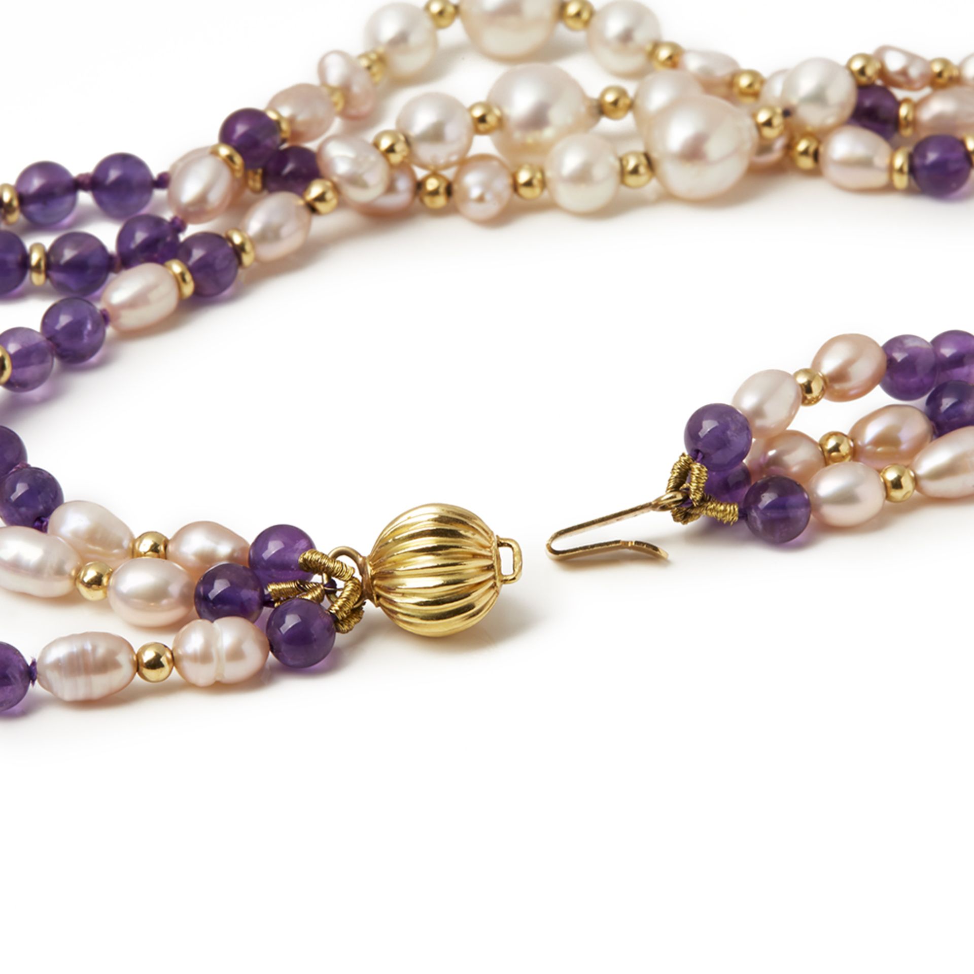 Cellini 18k Yellow Gold Amethyst & Cultured Pearl Multi-Strand Bracelet - Image 5 of 6