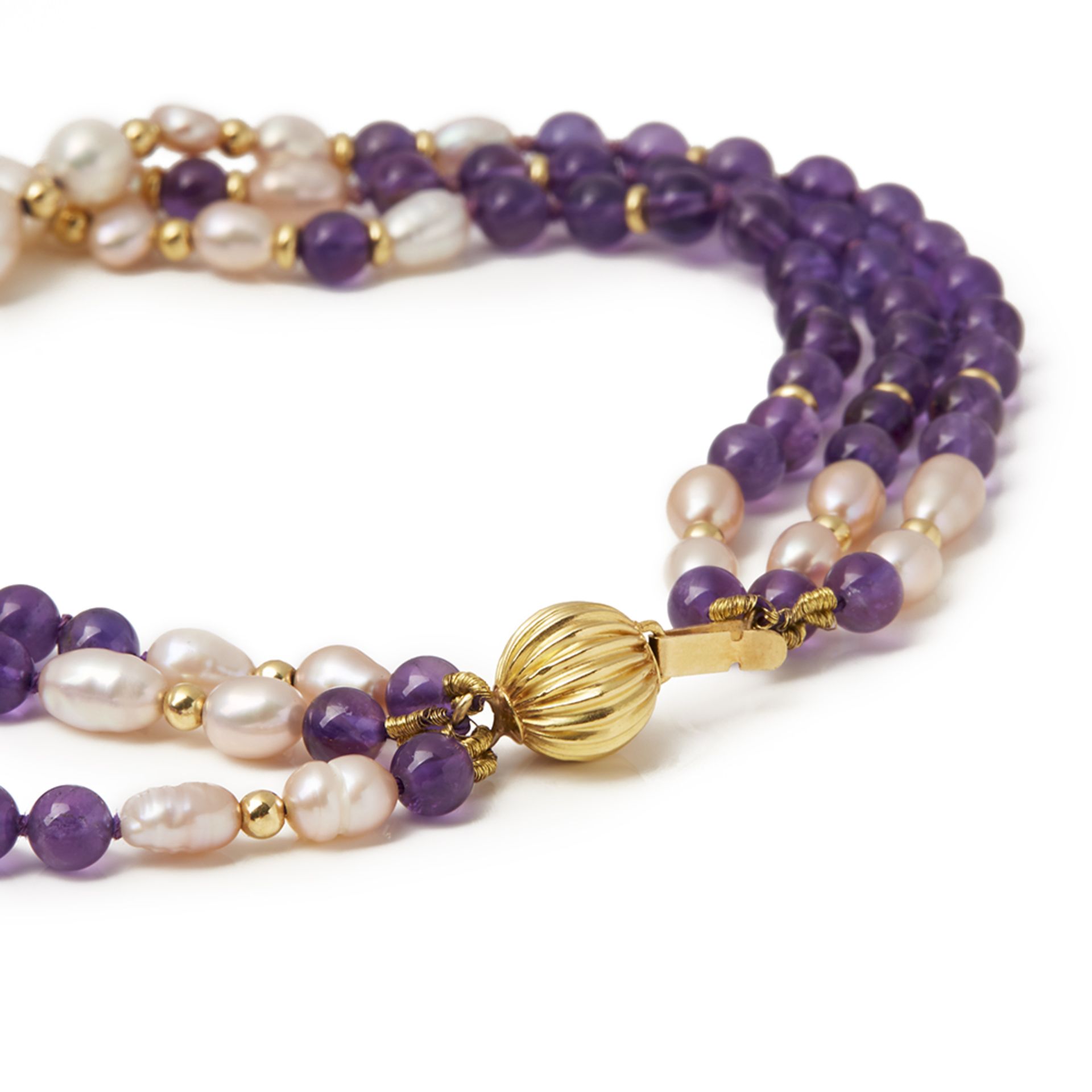 Cellini 18k Yellow Gold Amethyst & Cultured Pearl Multi-Strand Bracelet - Image 6 of 6