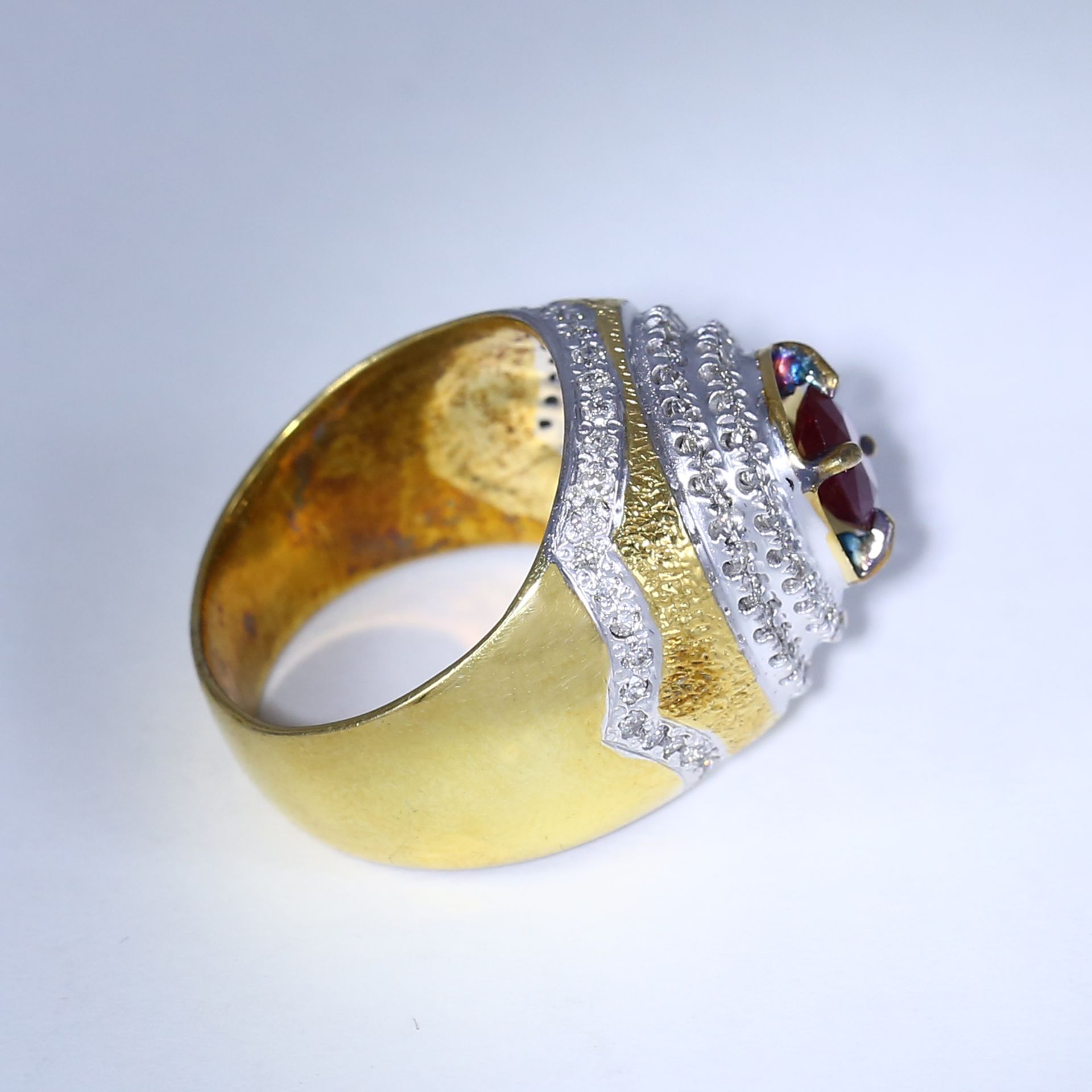 9 K Yellow Gold Designer Ruby and Diamond Men’s Ring - Image 4 of 6