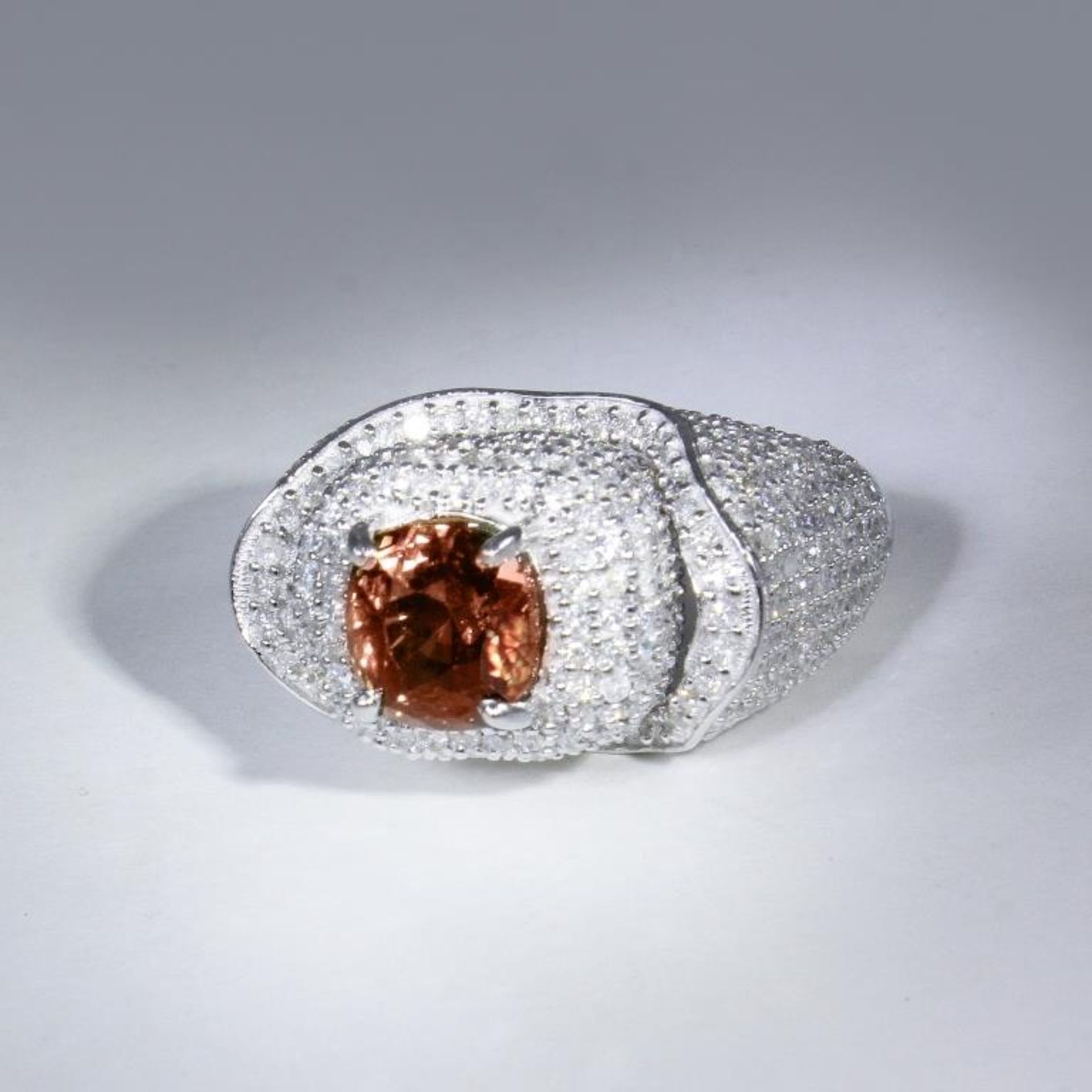 14 K / 585 White Gold Designer GRS Certified Alexandrite (Color Change) & Diamond Ring - Image 3 of 10