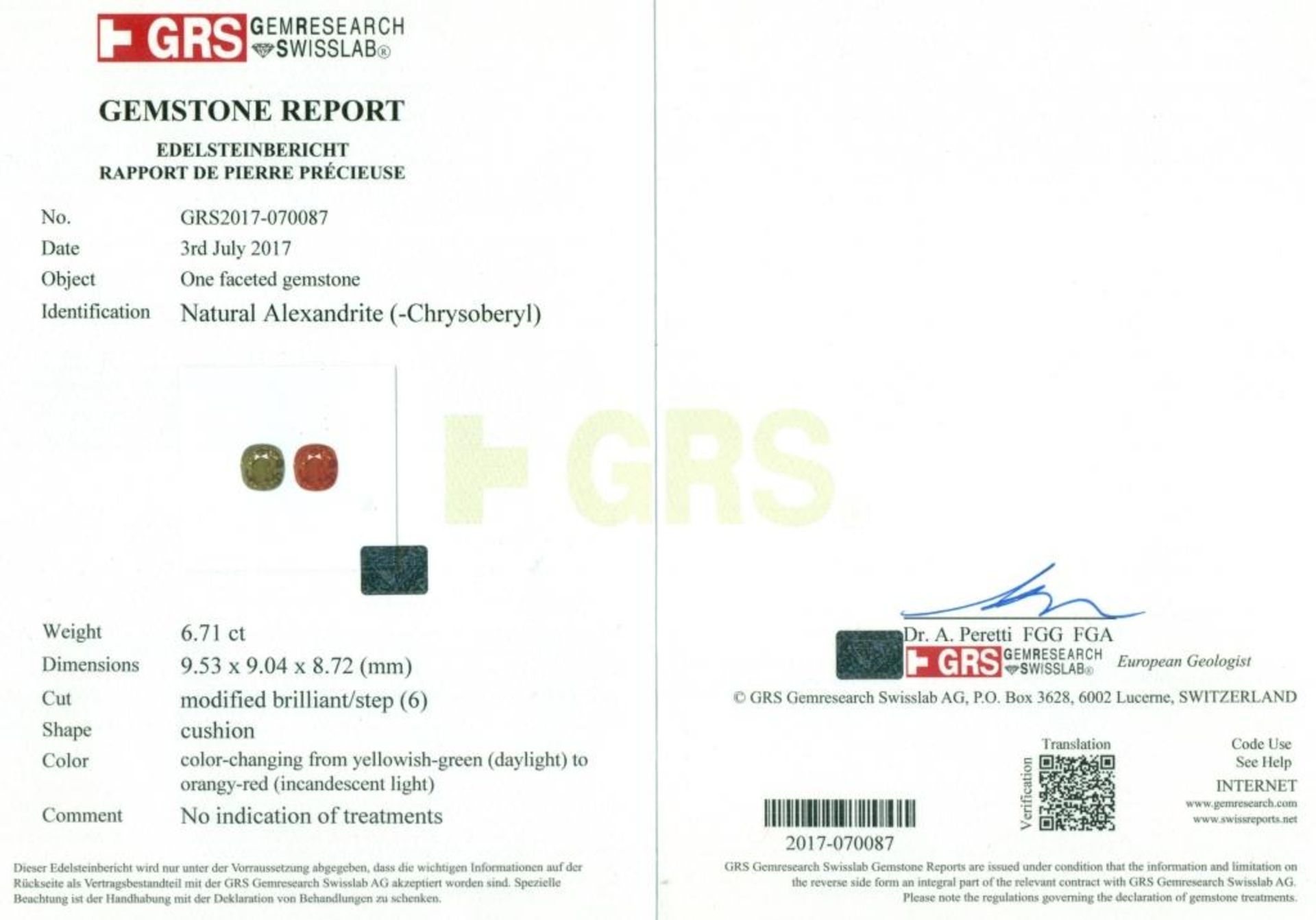 14 K / 585 White Gold Designer GRS Certified Alexandrite (Color Change) & Diamond Ring - Image 2 of 10