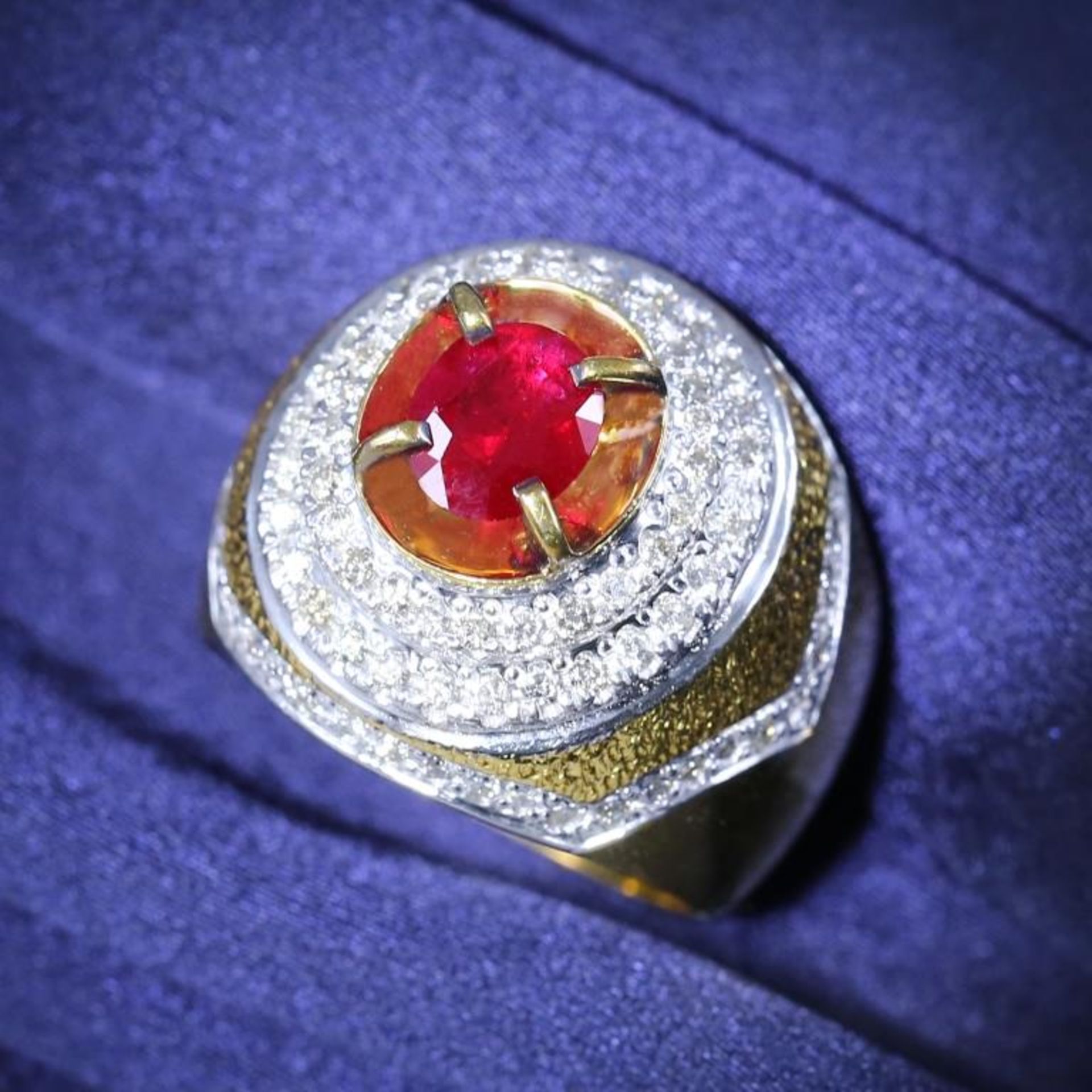 9 K Yellow Gold Designer Ruby and Diamond Men’s Ring - Image 5 of 6