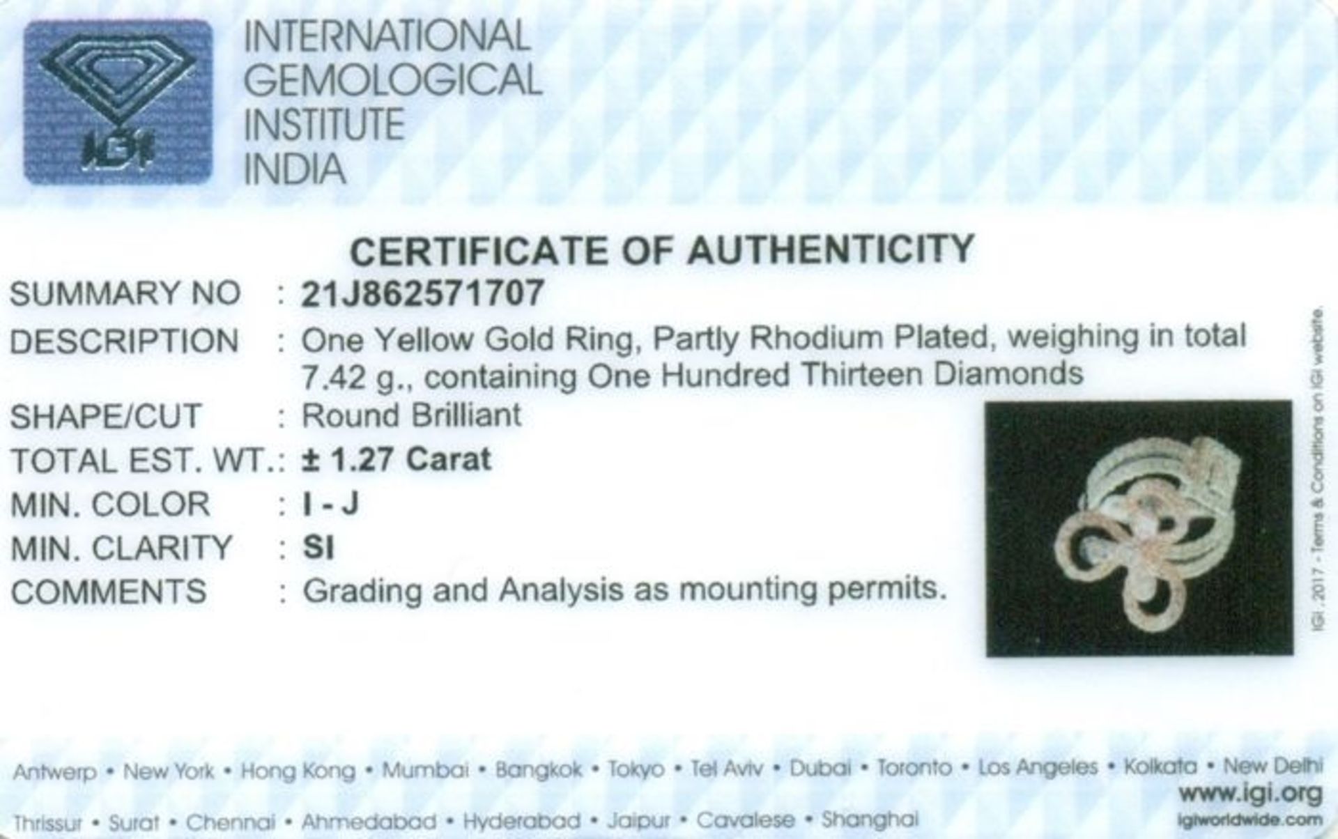 IGI Certified 18 K / 750 Yellow Gold Designer Diamond Ring - Image 2 of 10