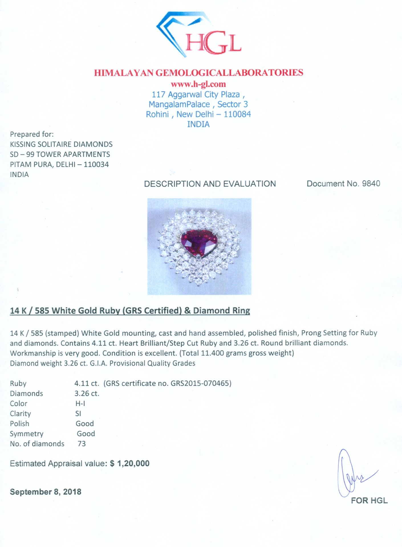 14 K / 585 White Gold Designer Ruby (GRS Certified) & Diamond Ring - Image 9 of 10