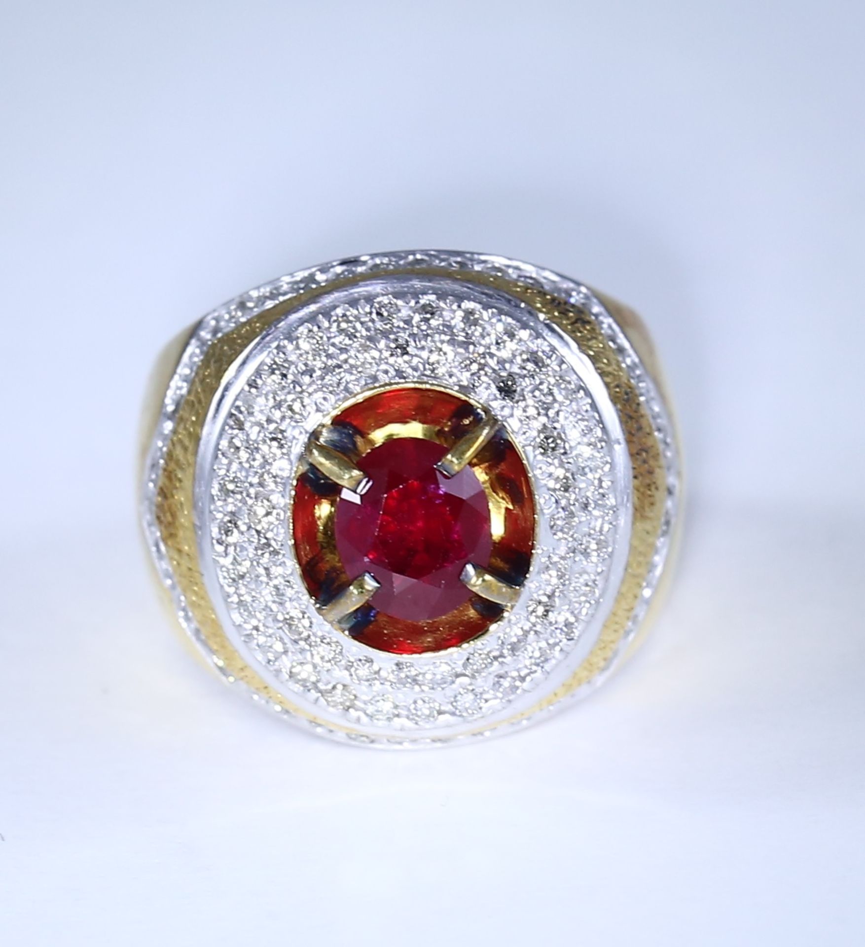 9 K Yellow Gold Designer Ruby and Diamond Men’s Ring - Image 6 of 6