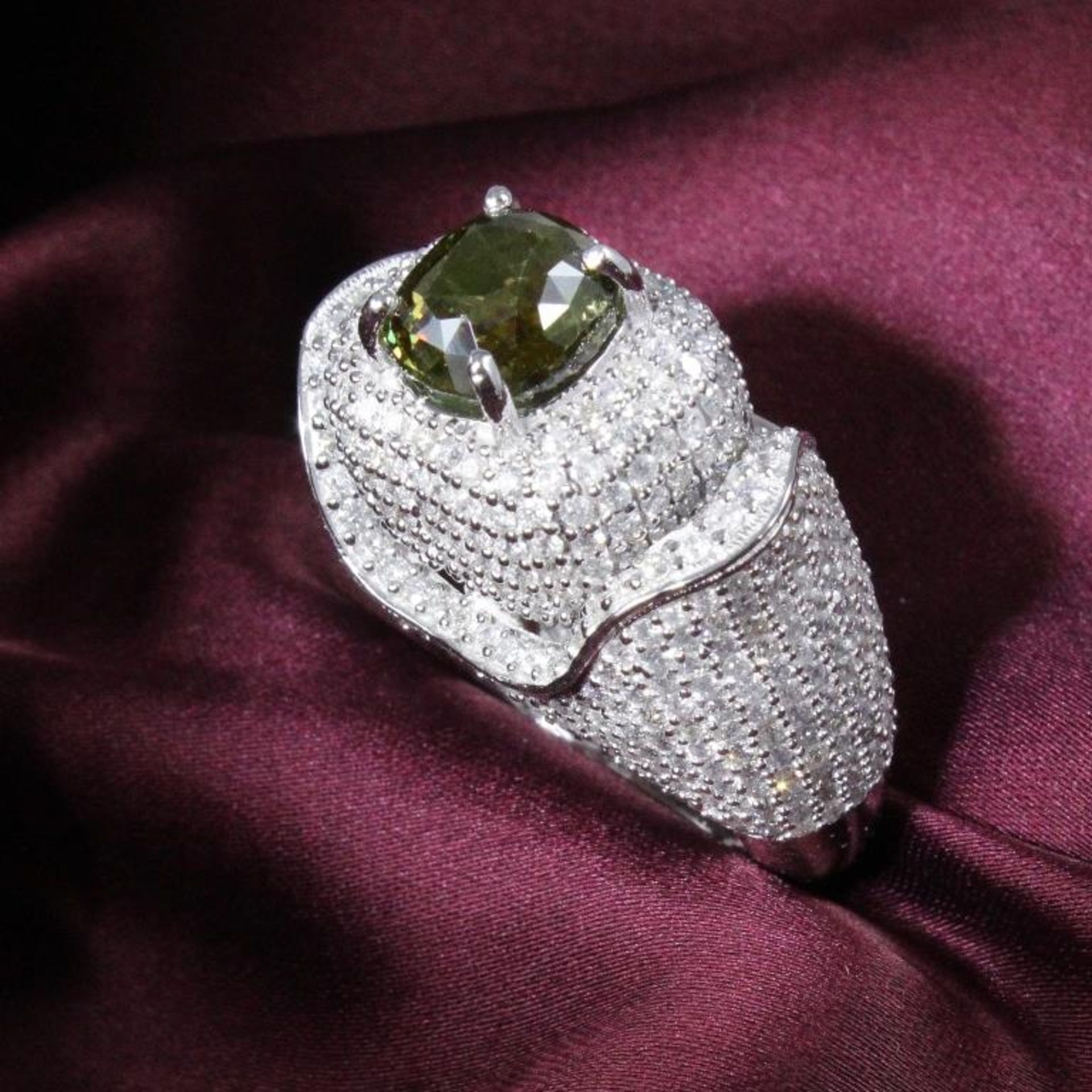 14 K / 585 White Gold Designer GRS Certified Alexandrite (Color Change) & Diamond Ring - Image 6 of 10