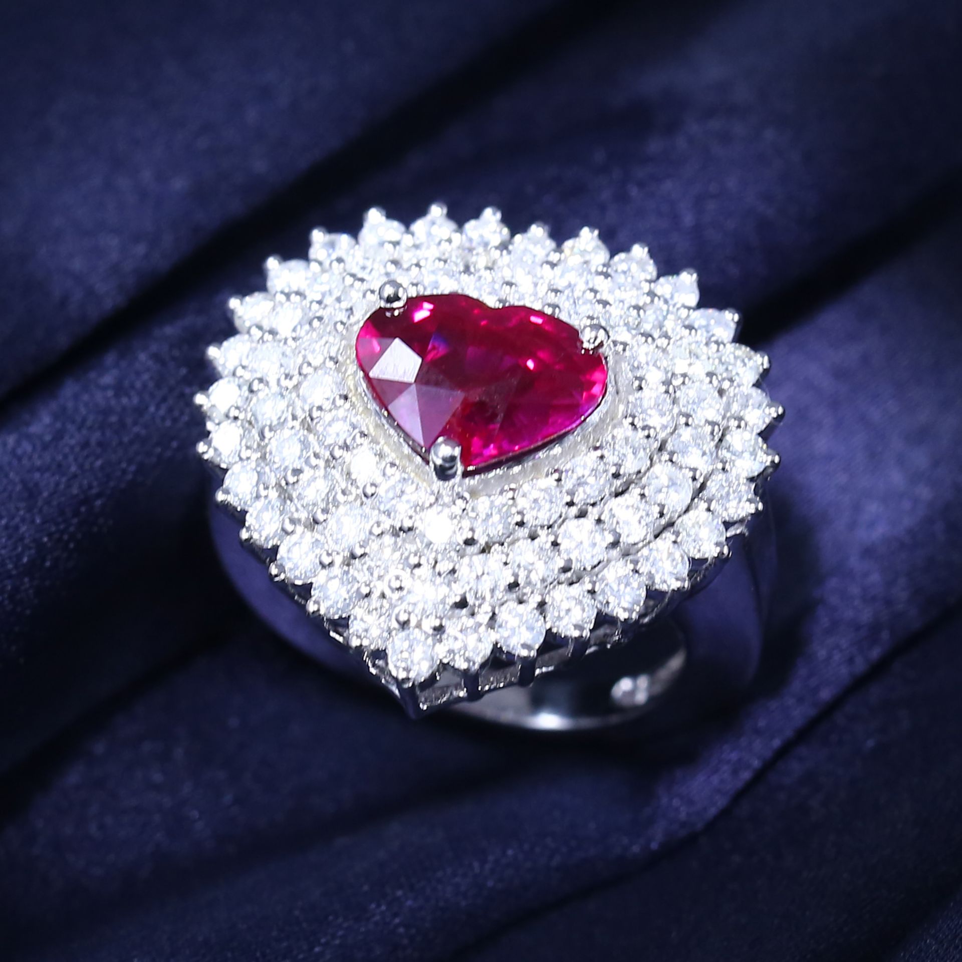 14 K / 585 White Gold Designer Ruby (GRS Certified) & Diamond Ring