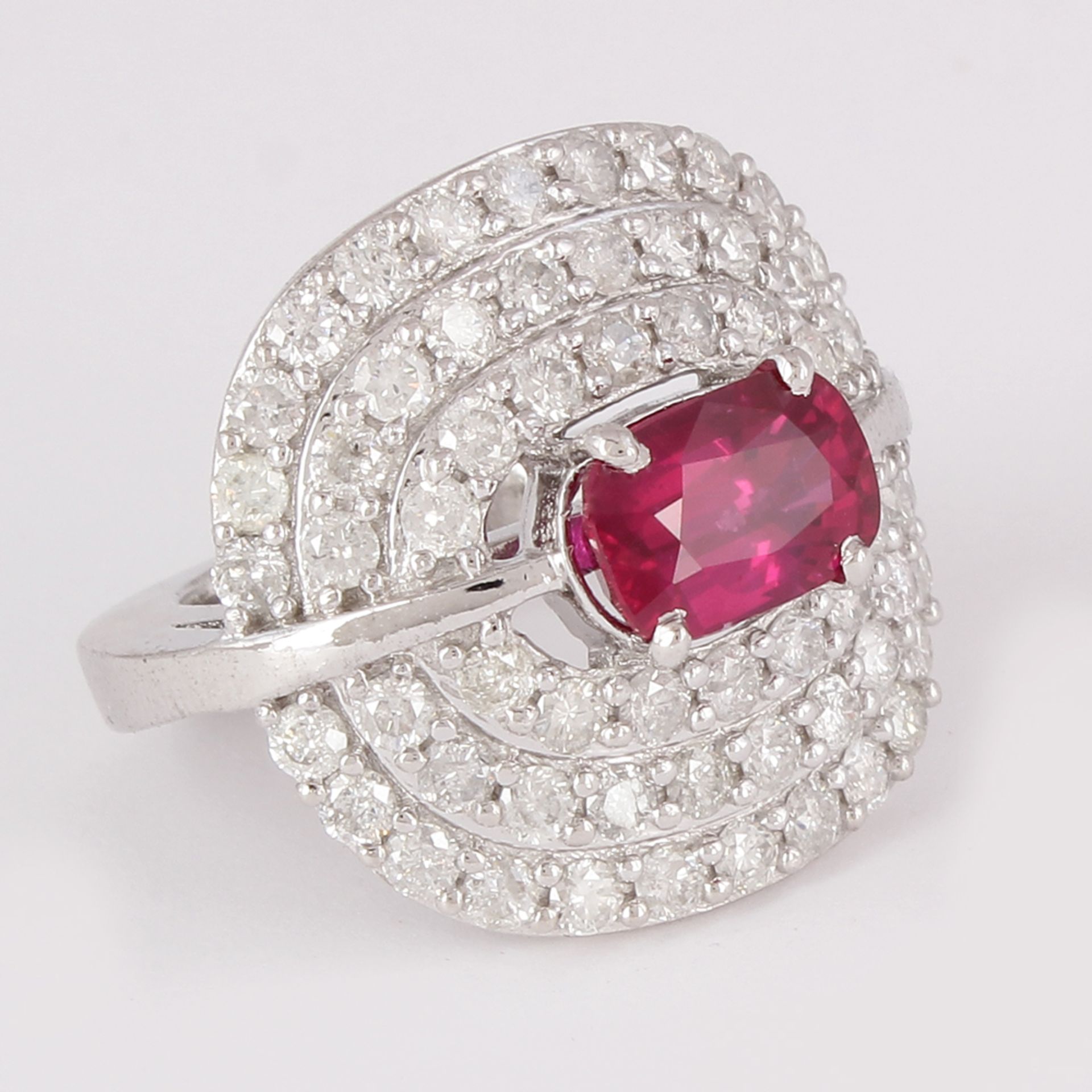 14 K / 585 White Gold Designer Ruby (GIA Certified) & Diamond Ring - Image 8 of 10