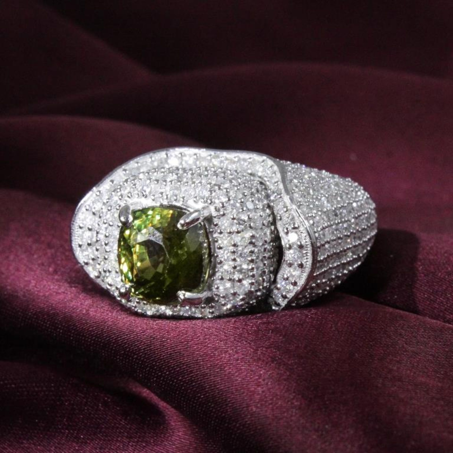 14 K / 585 White Gold Designer GRS Certified Alexandrite (Color Change) & Diamond Ring - Image 8 of 10