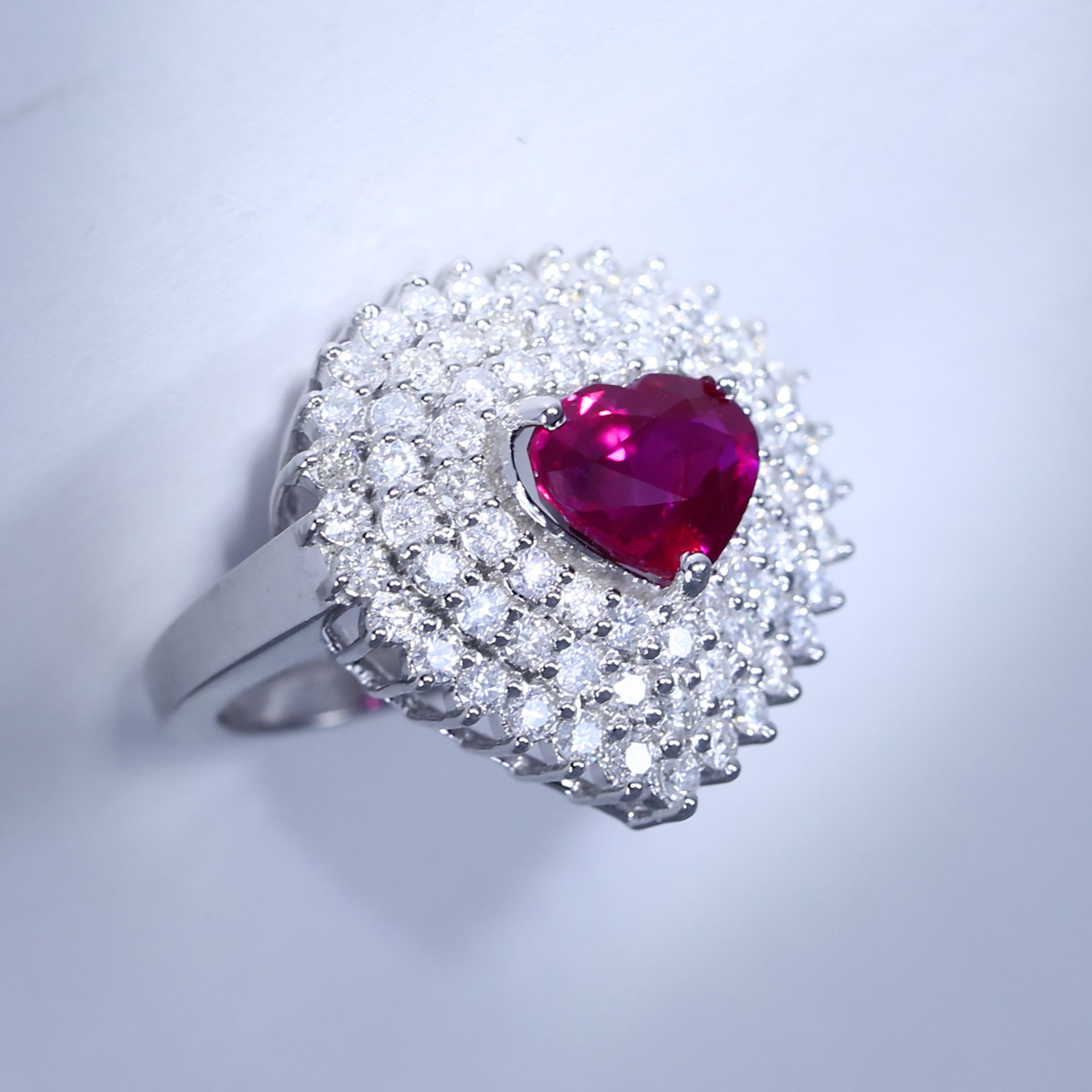 14 K / 585 White Gold Designer Ruby (GRS Certified) & Diamond Ring - Image 5 of 10