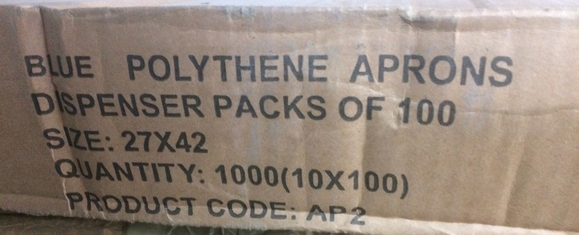 1 x bx of blue polythene appons 10 x 100 despenser