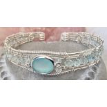 Sterling Silver with Aquamarine and Chalcedony Cuff Bracelet